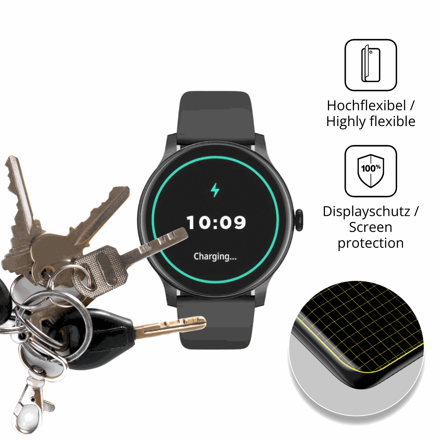 dipos Displayschutz für AcclaFit D2 1.38 Zoll, transparente Oberfläche, perfekte Passform auch für die Rundungen