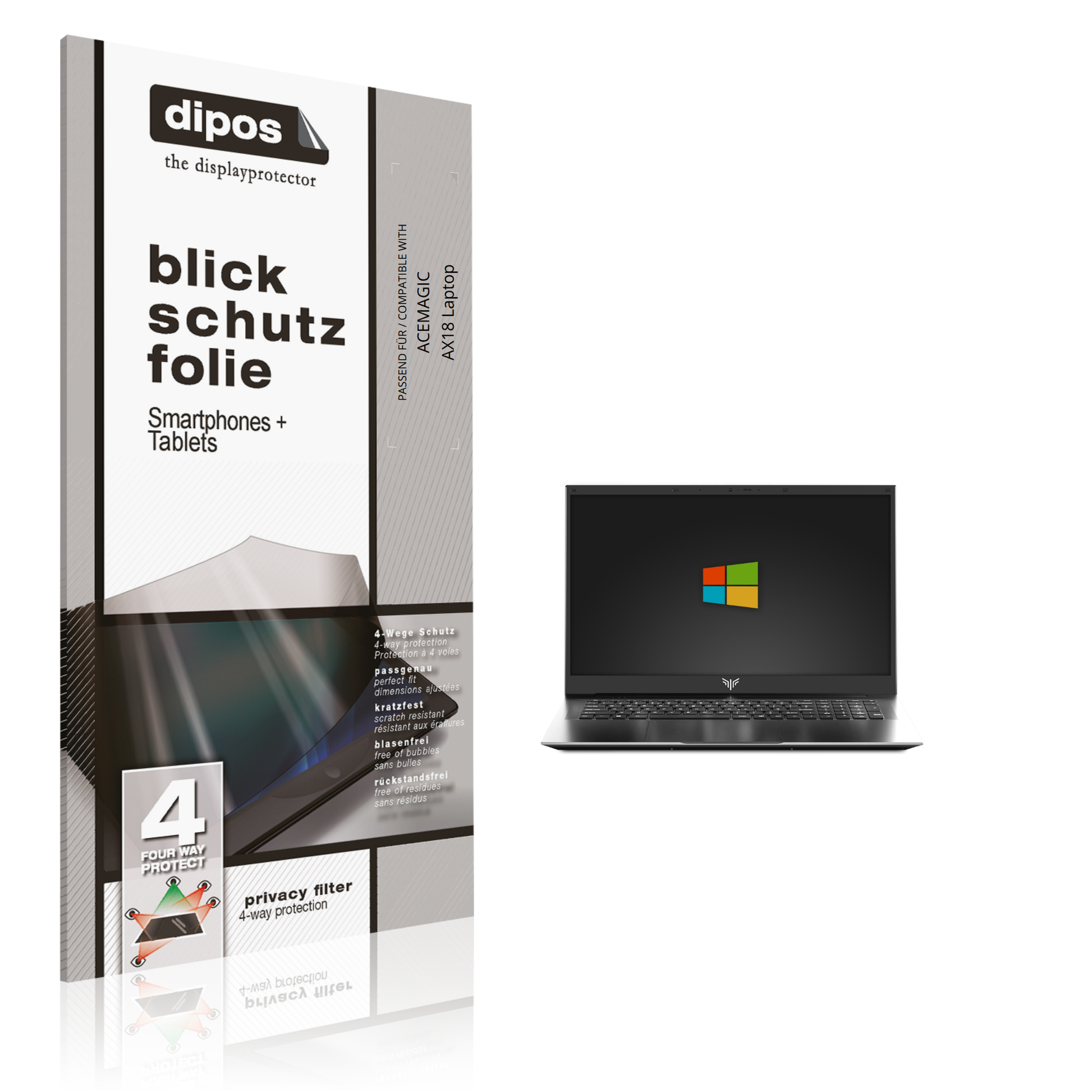 Blickschutzfolie von dipos passend für acemagicax18 laptop, präziser Zuschnitt und blasenfrei montiert