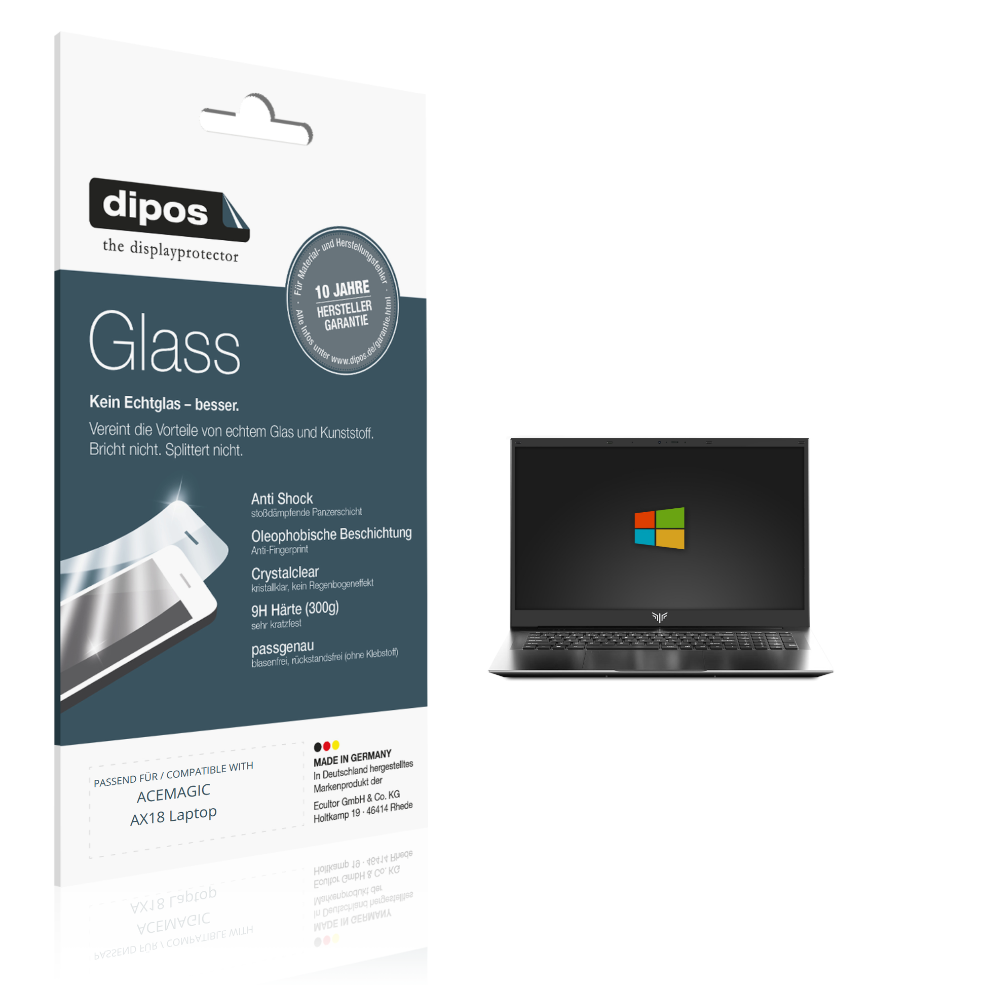 Klare Displayschutzfolie von dipos passend für acemagicax18 laptop, 9H kratzfest und blasenfrei montiert