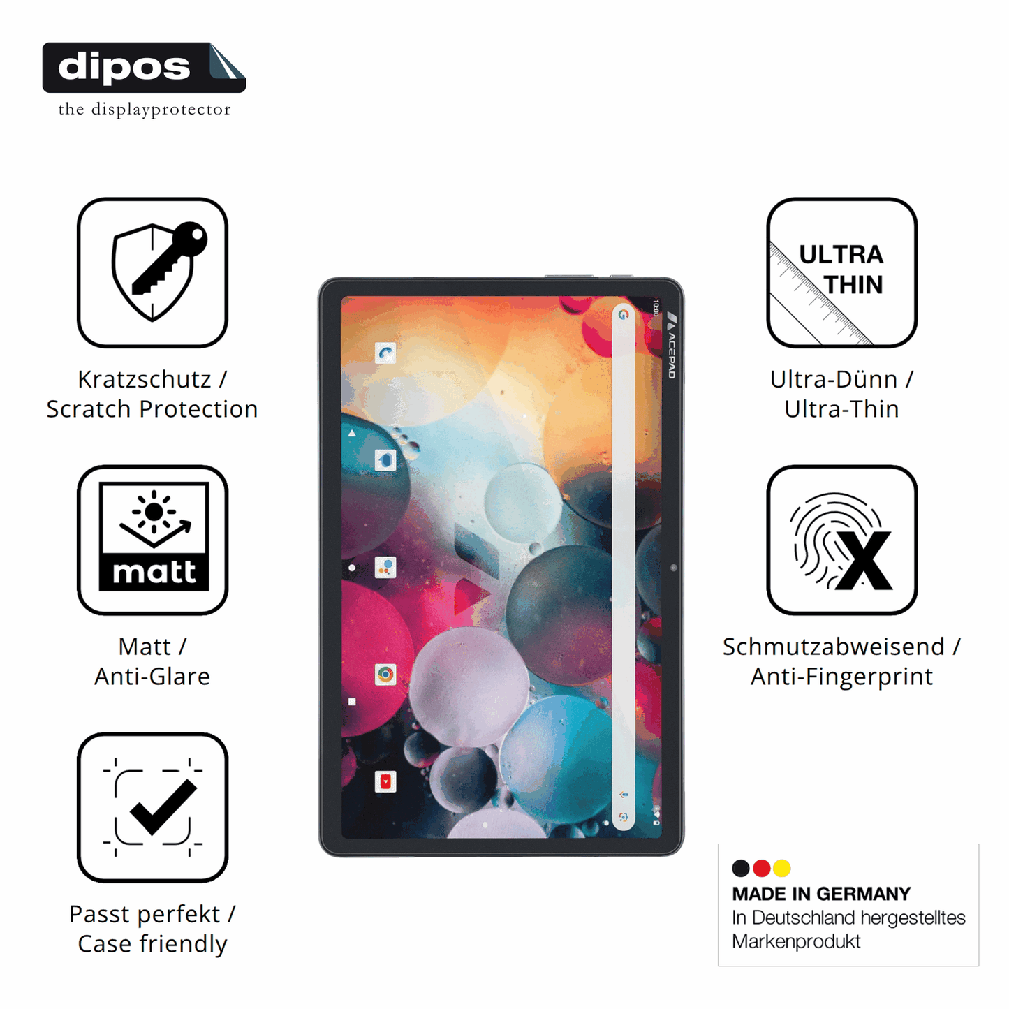 Displayschutz hergestellt in Deutschland, höchste Qualität made in Germany