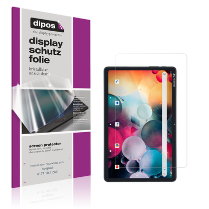 Klare Displayschutzfolie von dipos passend für Acepad A171 10.4 Zoll, präziser Zuschnitt und blasenfrei montiert