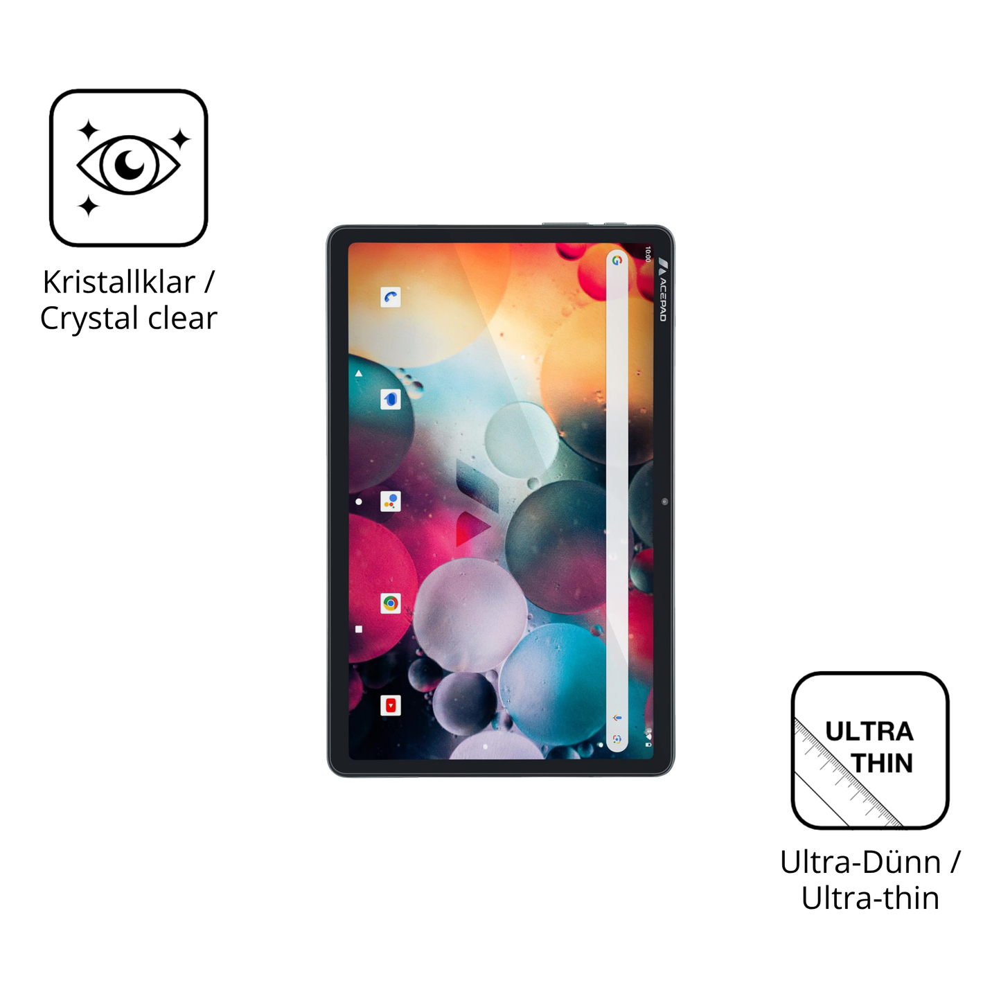 Dünne und klare Folie passend zugeschnitten für Acepad A171 10.4 Zoll