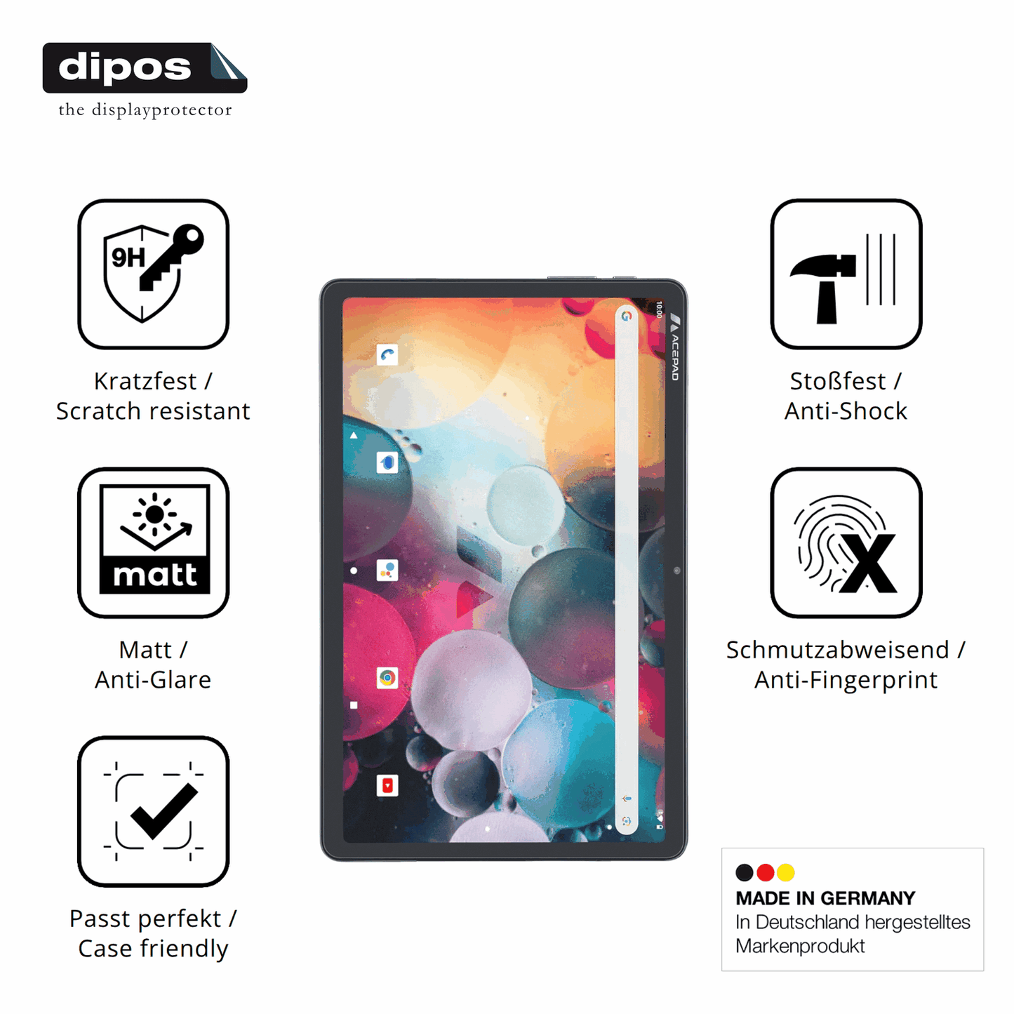 Displayschutz hergestellt in Deutschland, höchste Qualität made in Germany