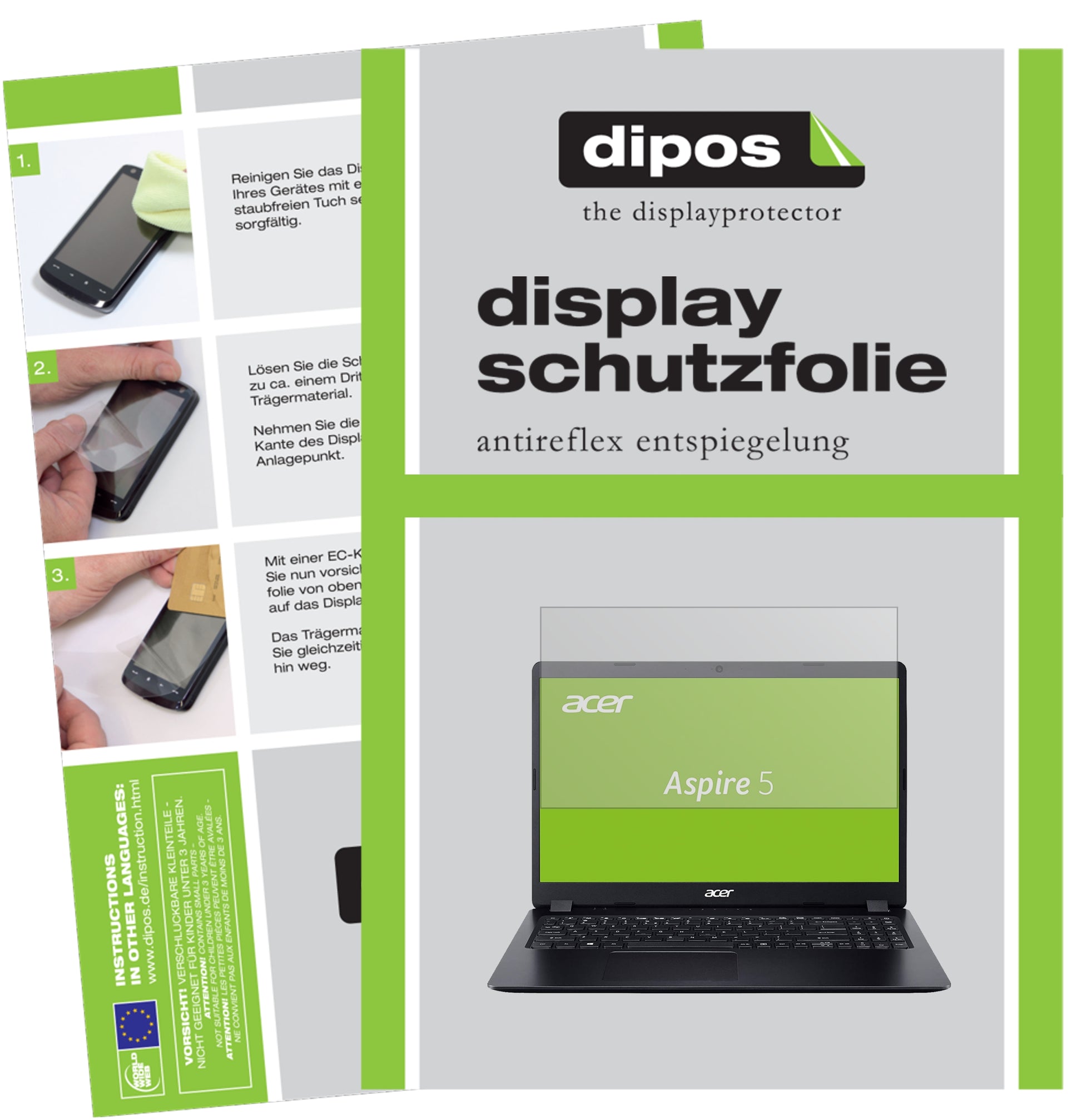 Matte Displayschutzfolie von dipos passend für Acer Aspire 5 (A515-43-R6WW), präziser Zuschnitt und blasenfrei montiert