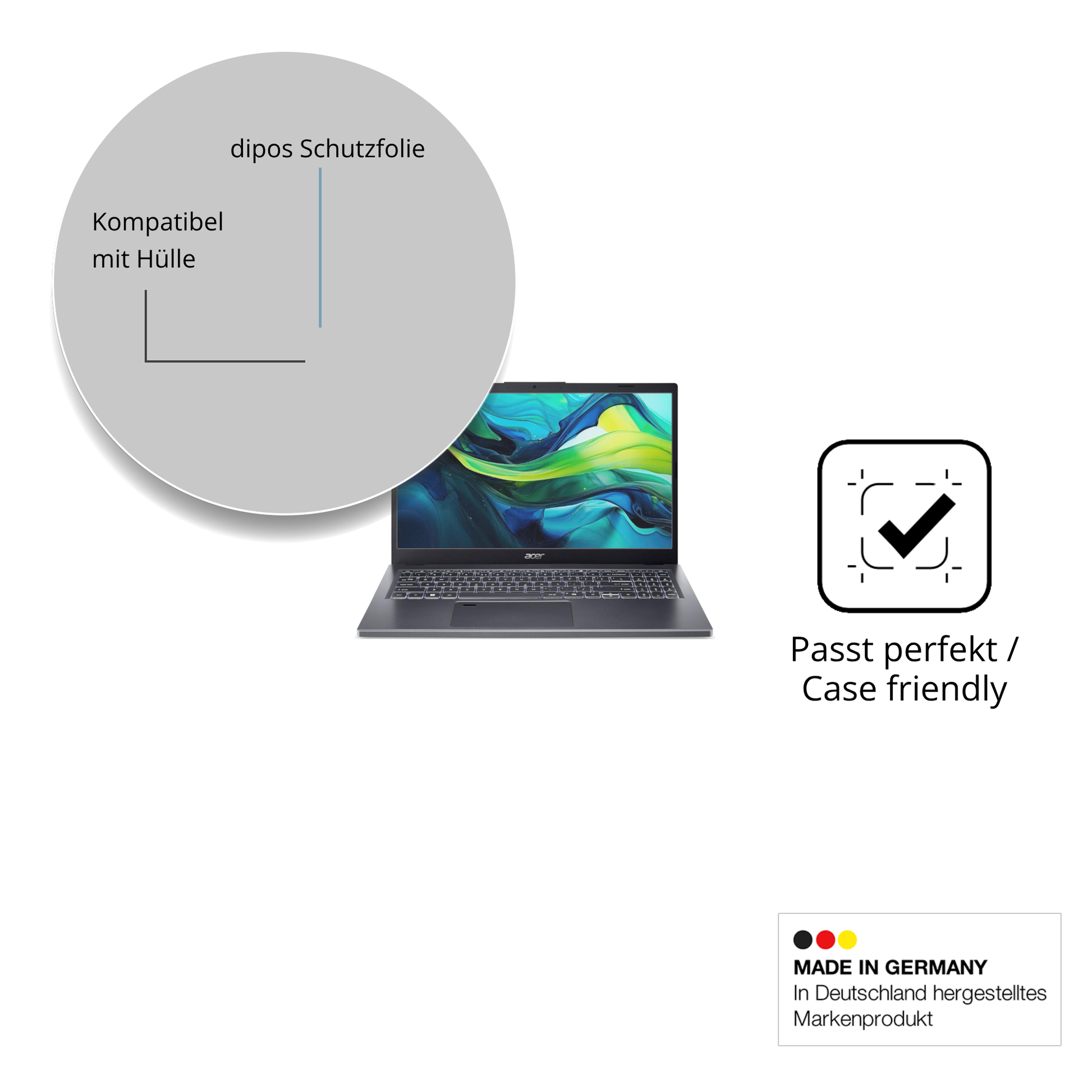 Schutzfolie mit optimaler Passform, zur Verwendung mit Hüllen geeignet