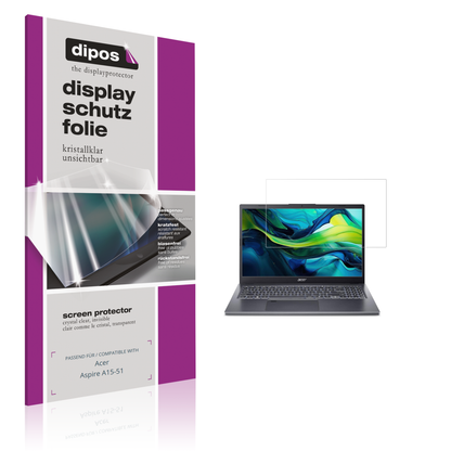 Klare Displayschutzfolie von dipos passend für aceraspire a15-51, präziser Zuschnitt und blasenfrei montiert