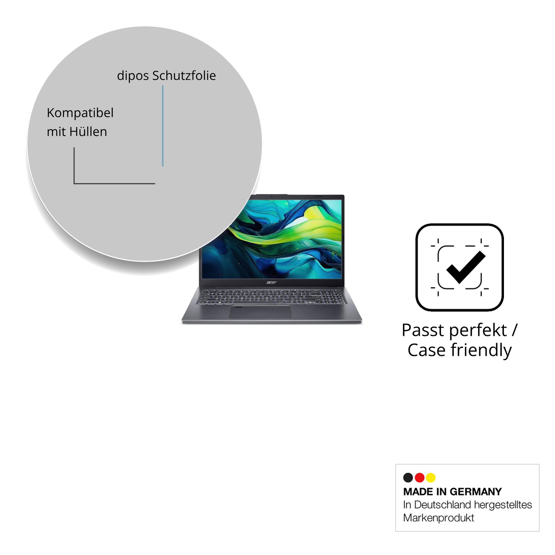 Schutzfolie mit optimaler Passform, zur Verwendung mit Hüllen geeignet