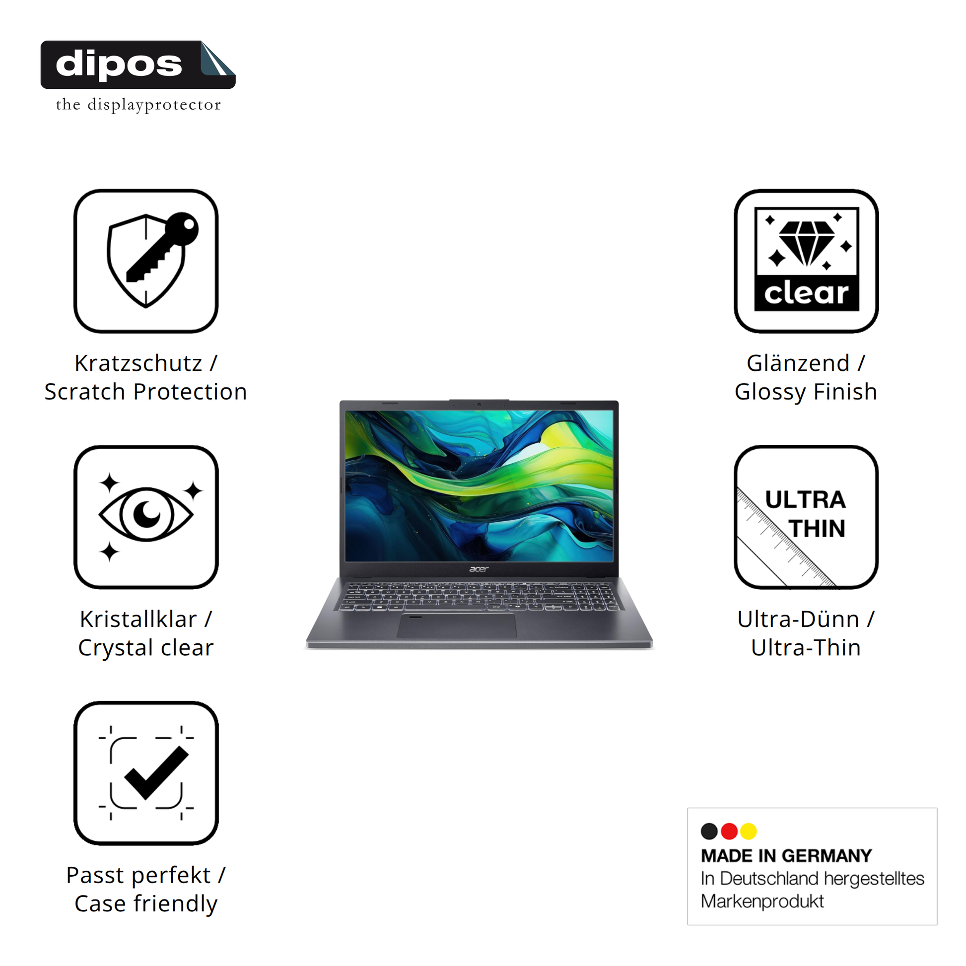 Displayschutz hergestellt in Deutschland, höchste Qualität made in Germany