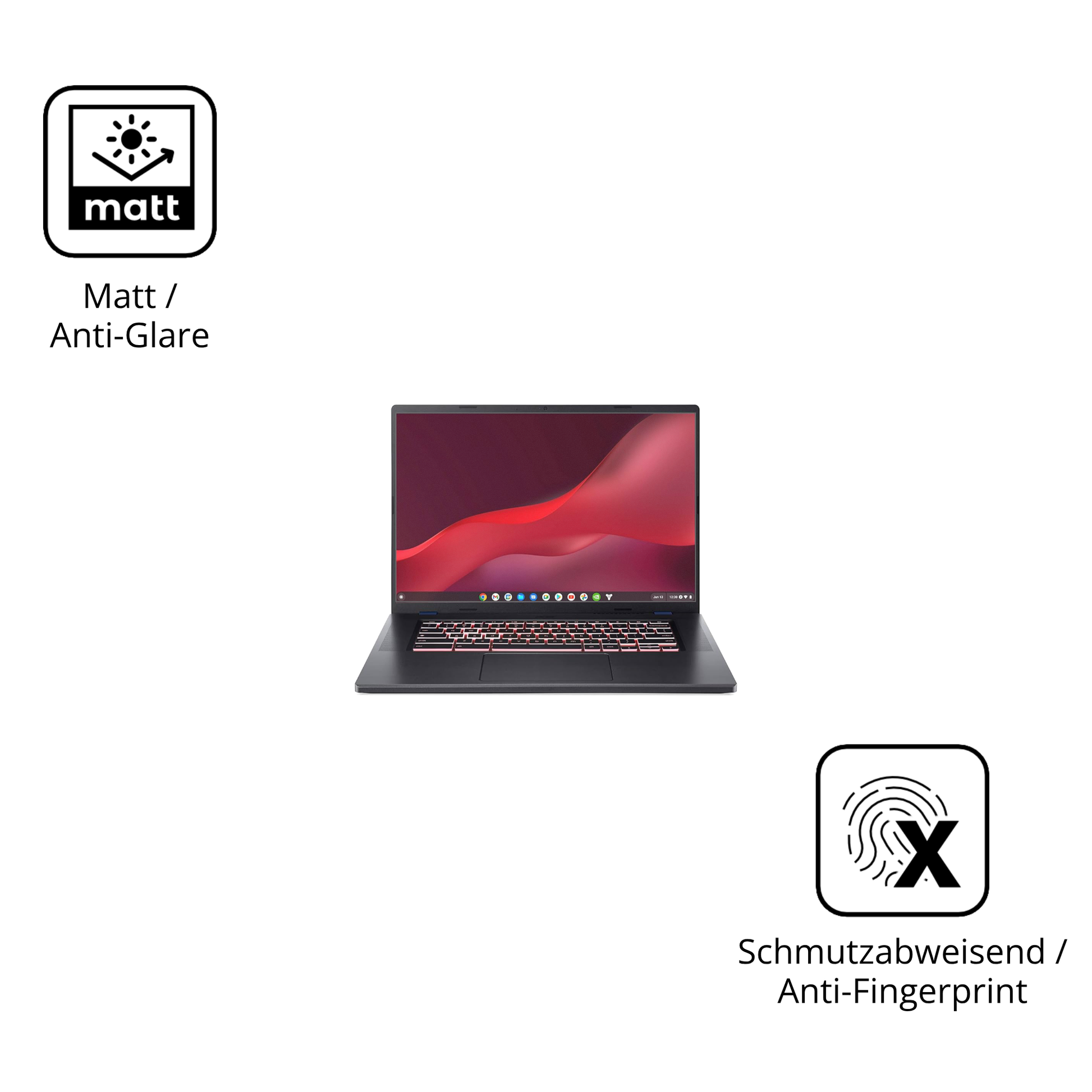 Dünne und entspiegelnde Folie passend zugeschnitten für acer Chromebook Plus 516