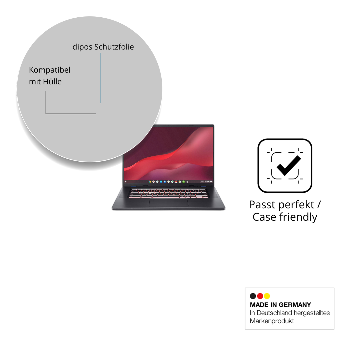 Schutzfolie mit optimaler Passform, zur Verwendung mit Hüllen geeignet
