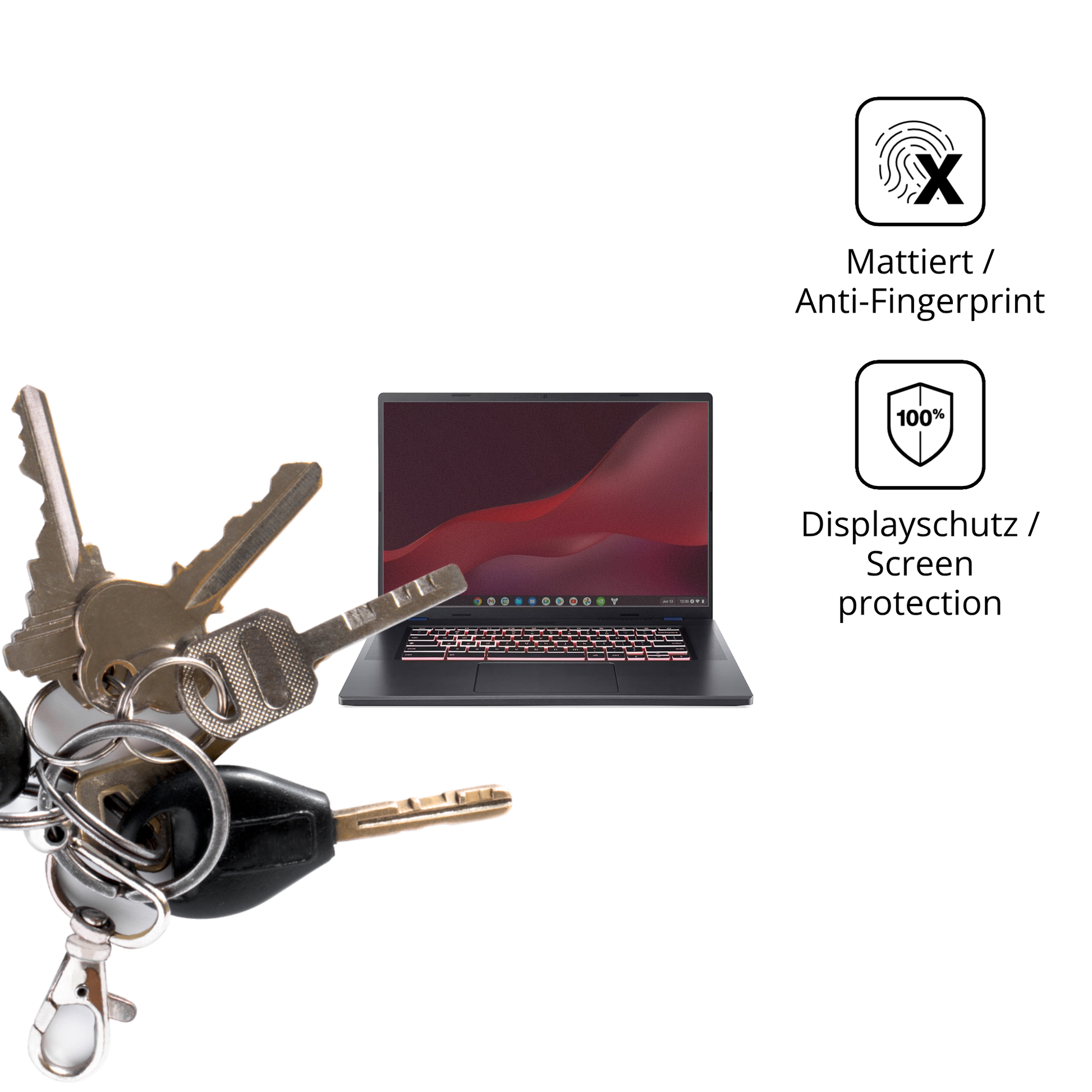 dipos Displayschutz für acer Chromebook Plus 516, mattierte Oberfläche, Blickschutzfilter und perfekter Passform