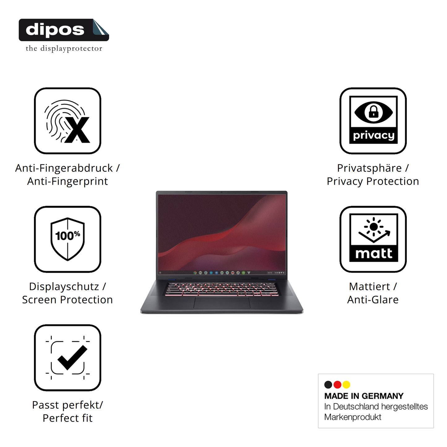 Privatsphäre-Schutz durch Sichtschutz-Folie passend zugeschnitten für acer Chromebook Plus 516