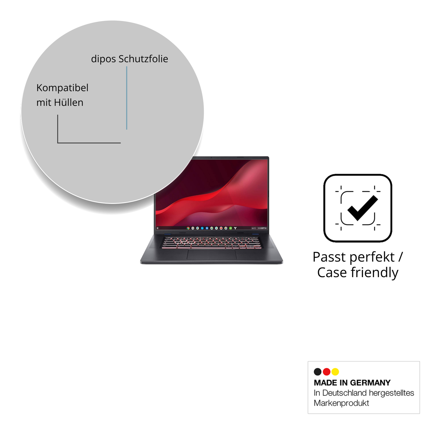Schutzfolie mit optimaler Passform, zur Verwendung mit Hüllen geeignet