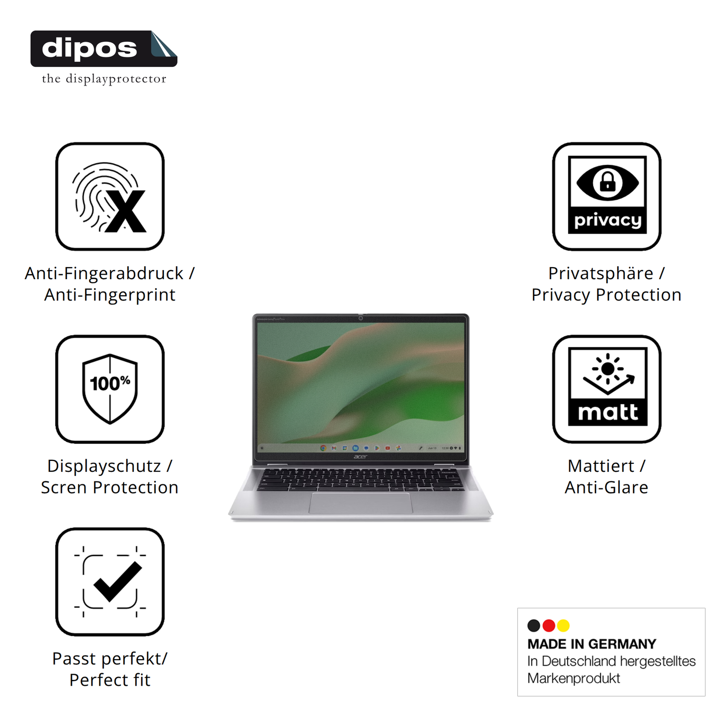 Blickschutzfolie für Acer Chromebook Spin 314 CP314-2HN matt Schutzfolie Privacy