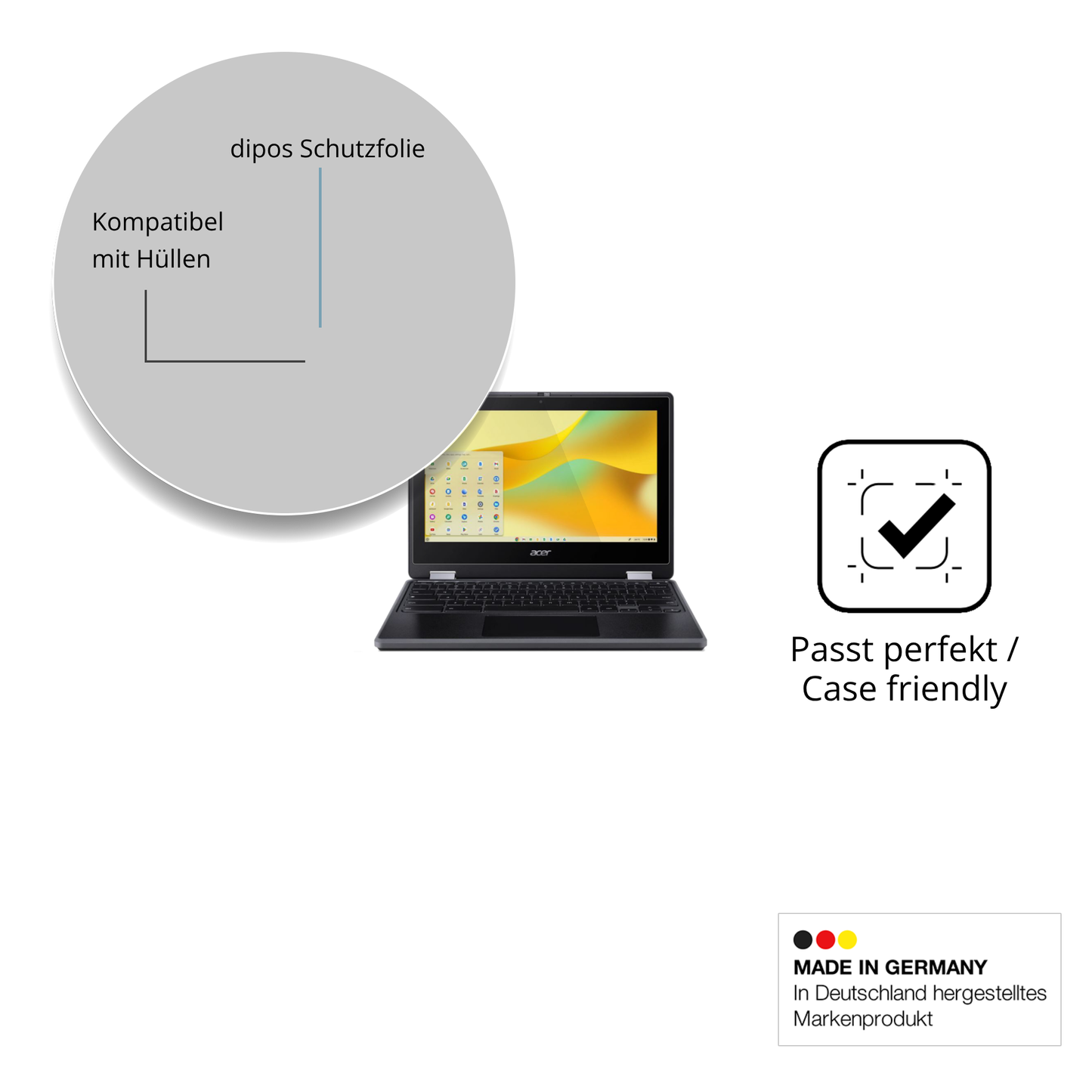 Schutzfolie mit optimaler Passform, zur Verwendung mit Hüllen geeignet