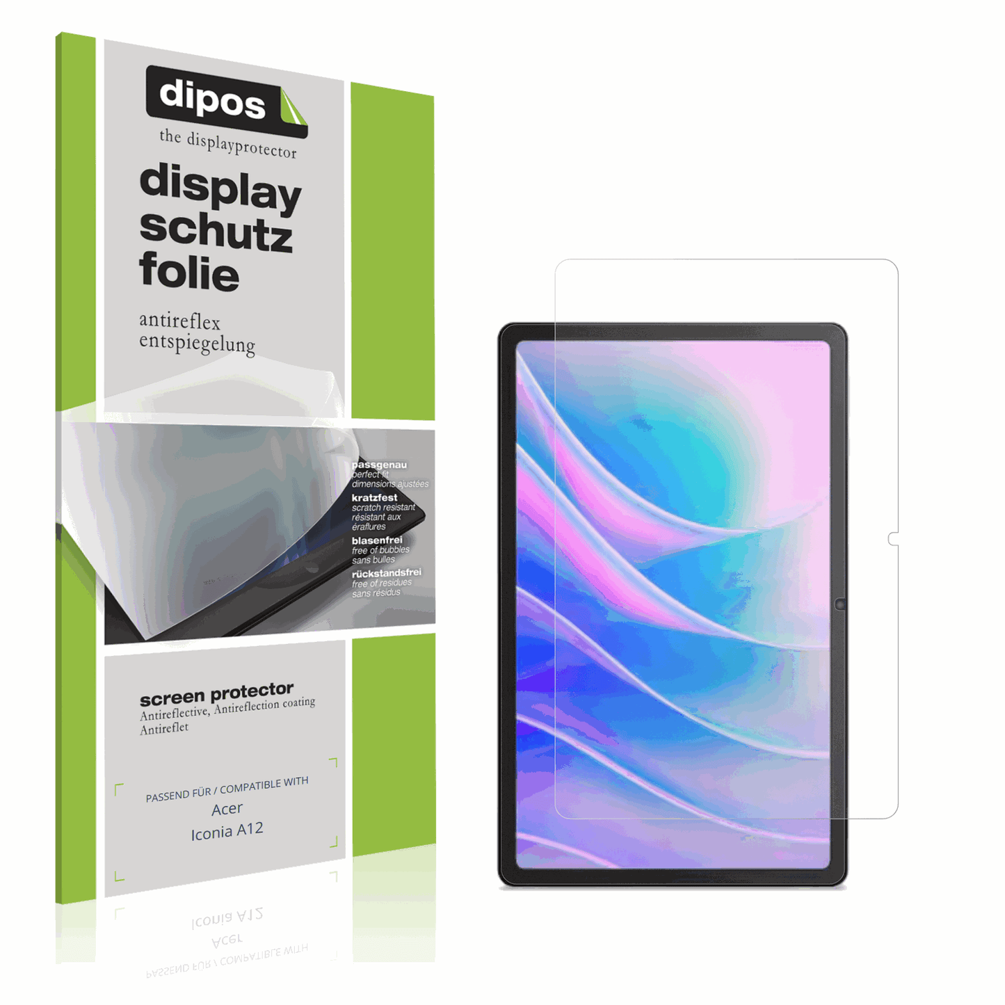 Matte Displayschutzfolie von dipos passend für Acer Iconia A12, präziser Zuschnitt und blasenfrei montiert
