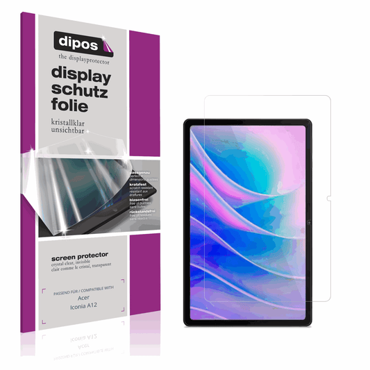Klare Displayschutzfolie von dipos passend für Acer Iconia A12, präziser Zuschnitt und blasenfrei montiert