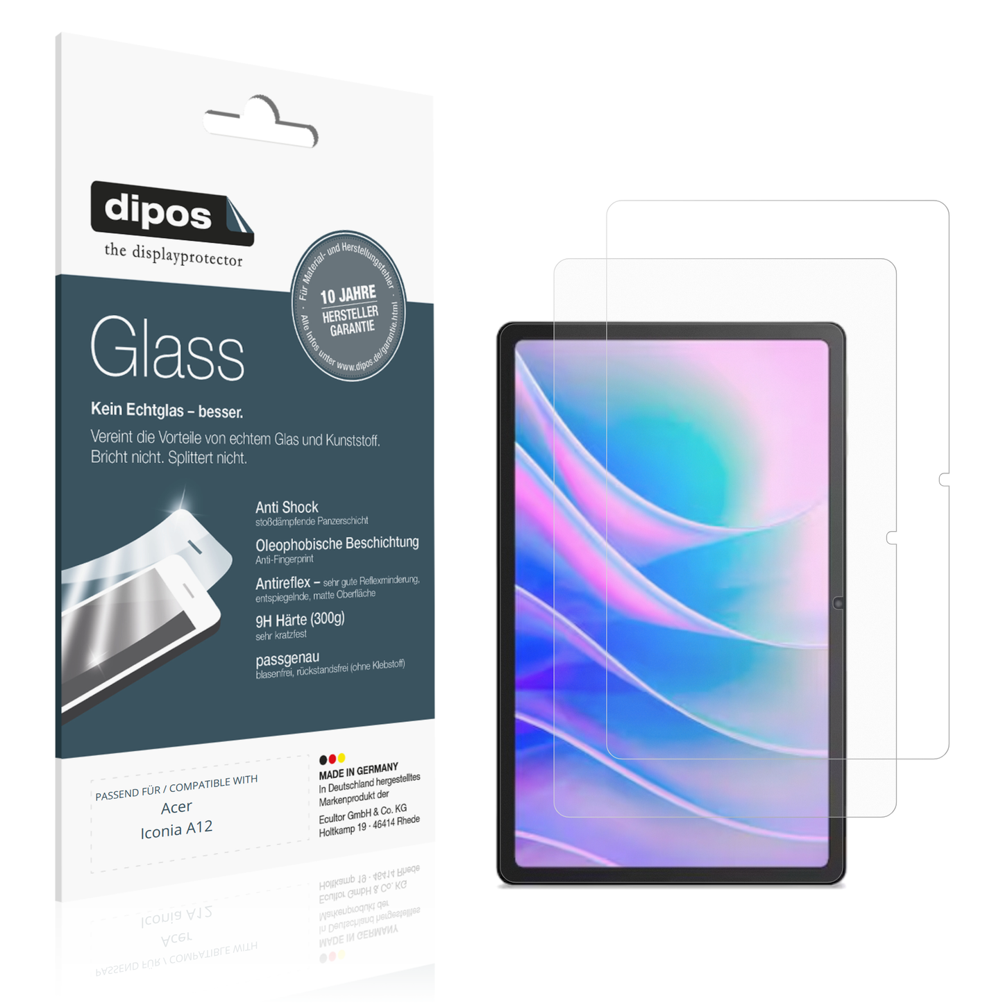Matte Displayschutzfolie von dipos passend für Acer Iconia A12, 9H kratzfest und blasenfrei montiert