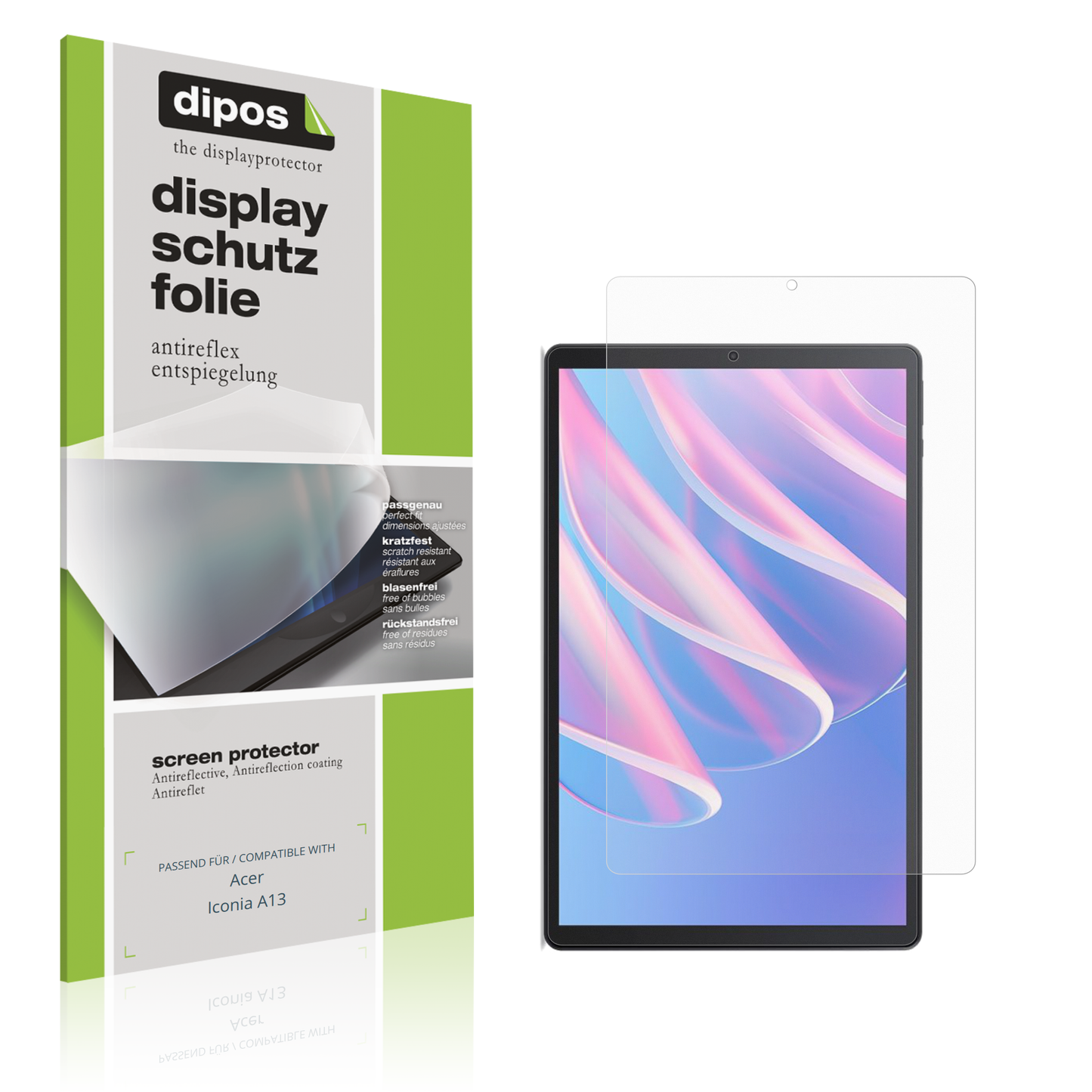 Matte Displayschutzfolie von dipos passend für Acer Iconia A13, präziser Zuschnitt und blasenfrei montiert