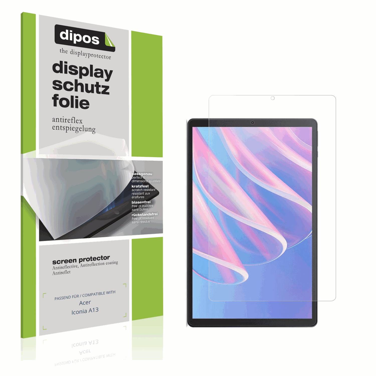 Matte Displayschutzfolie von dipos passend für Acer Iconia A13, präziser Zuschnitt und blasenfrei montiert