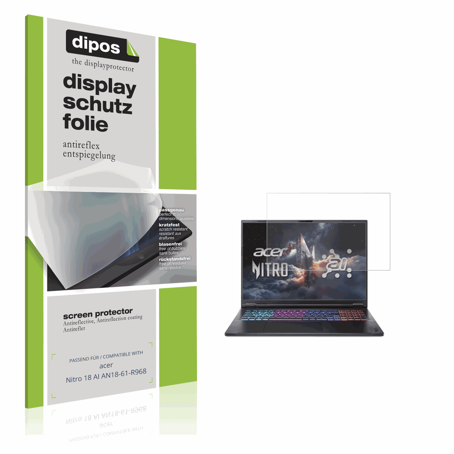 Matte Displayschutzfolie von dipos passend für acer Nitro 18 AI AN18-61-R968, präziser Zuschnitt und blasenfrei montiert