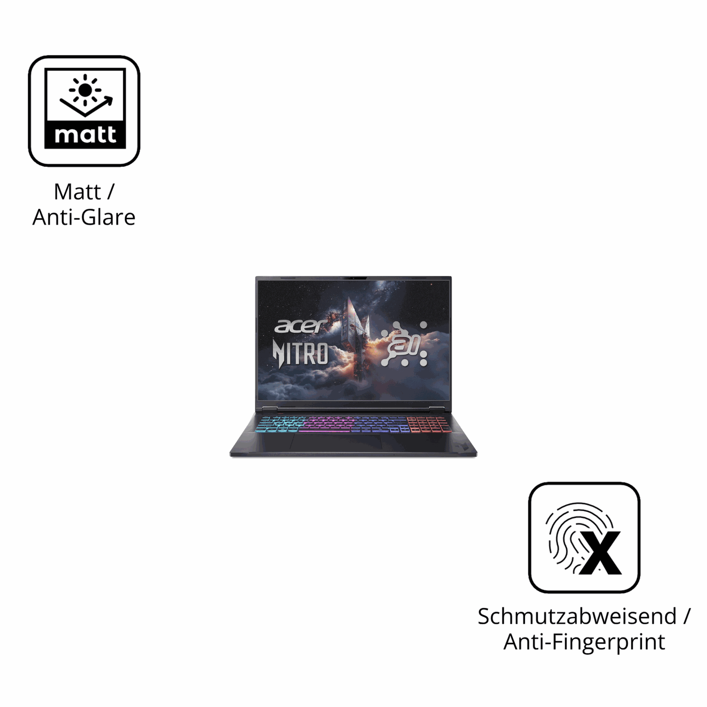 Dünne und entspiegelnde Folie passend zugeschnitten für acer Nitro 18 AI AN18-61-R968