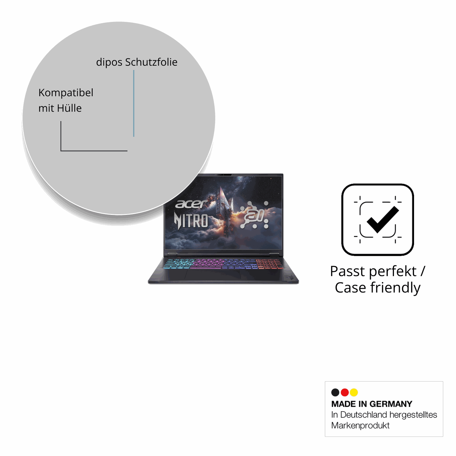 Schutzfolie mit optimaler Passform, zur Verwendung mit Hüllen geeignet