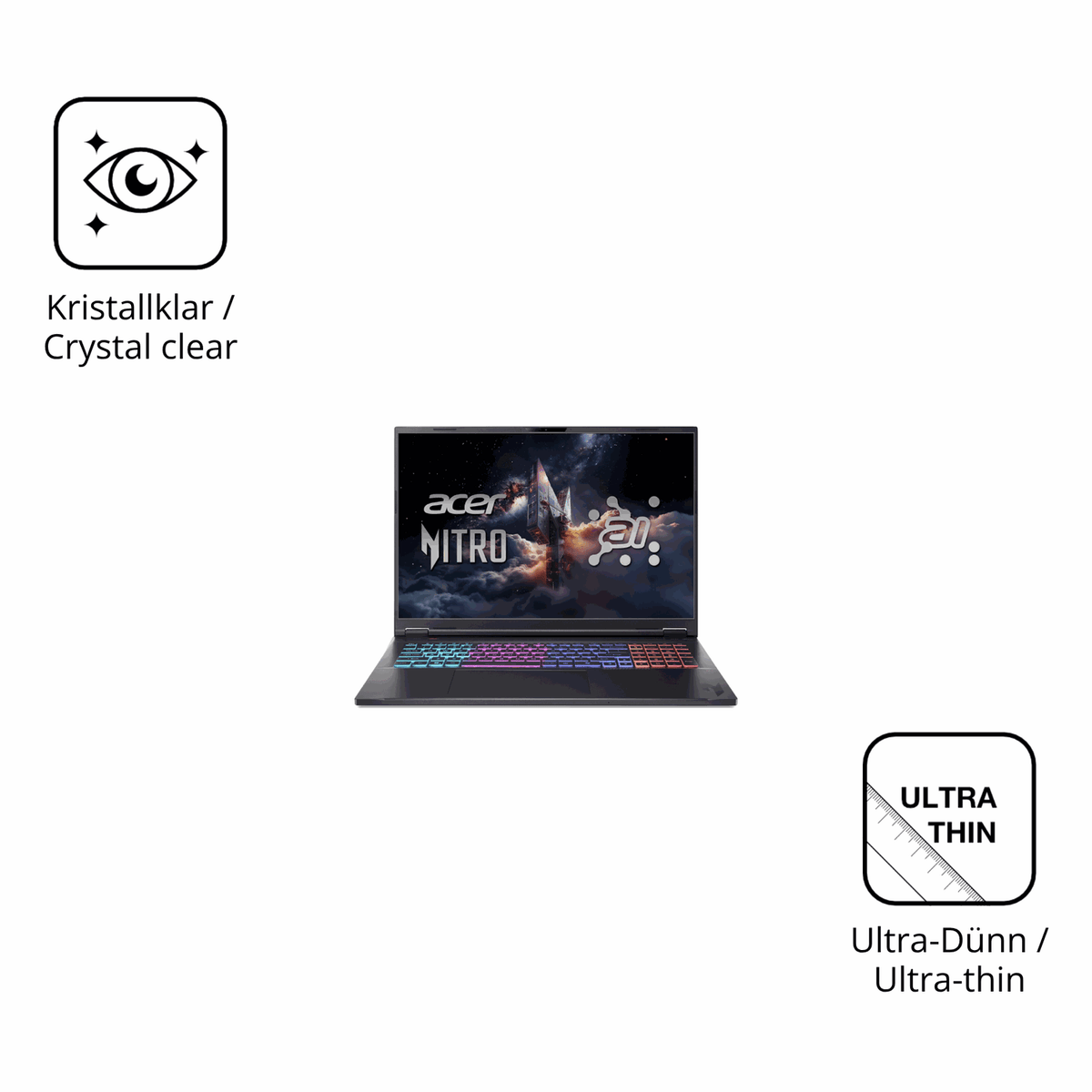 Dünne und klare Folie passend zugeschnitten für acer Nitro 18 AI AN18-61-R968