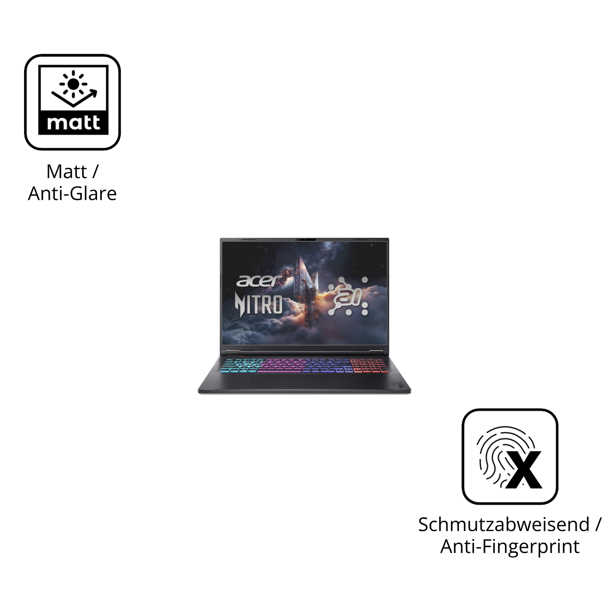 9H Hartbeschichtete, flexible Folie passend zugeschnitten für acer Nitro 18 AI AN18-61-R968