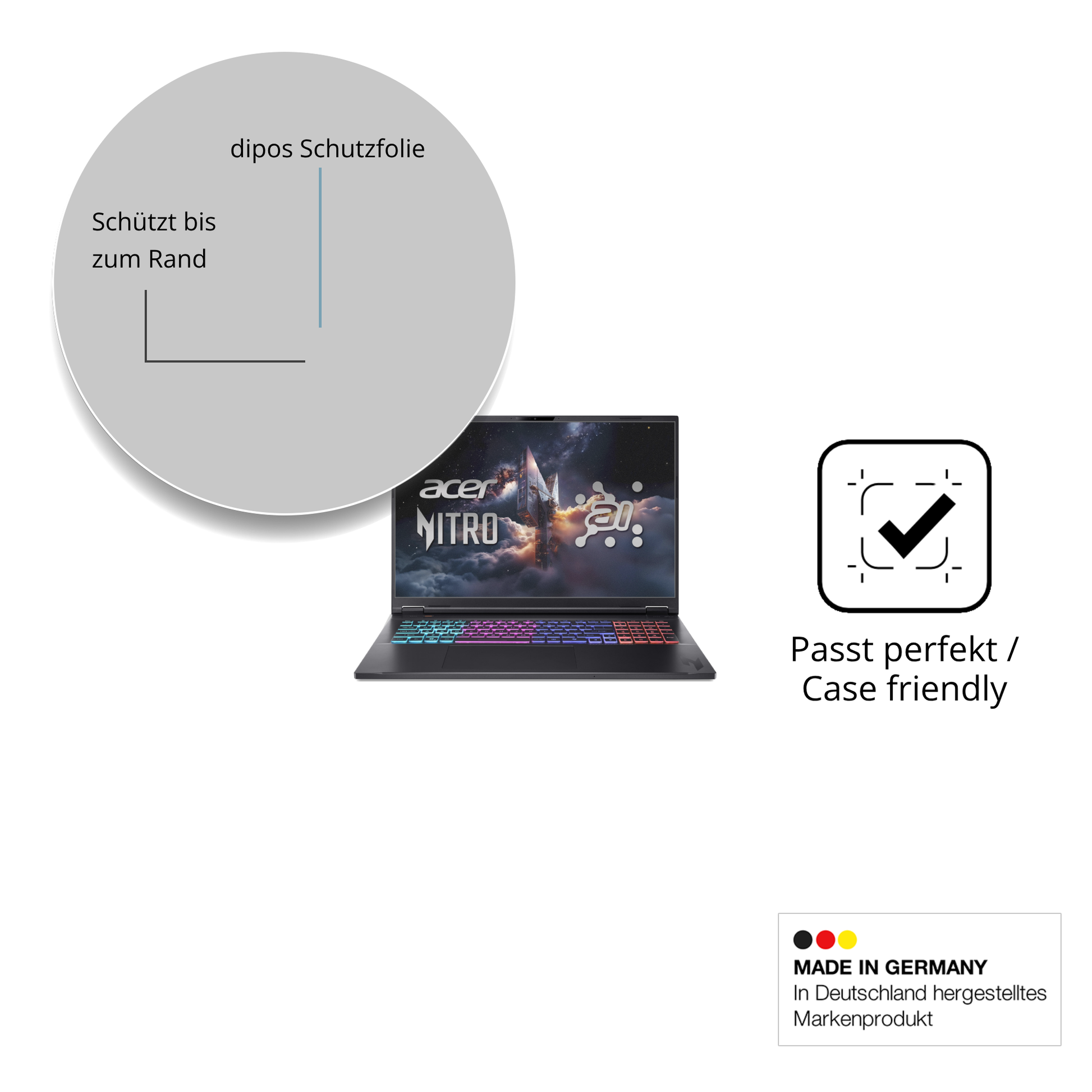Schutzglasfolie mit optimaler Passform, zur Verwendung mit Hüllen geeignet