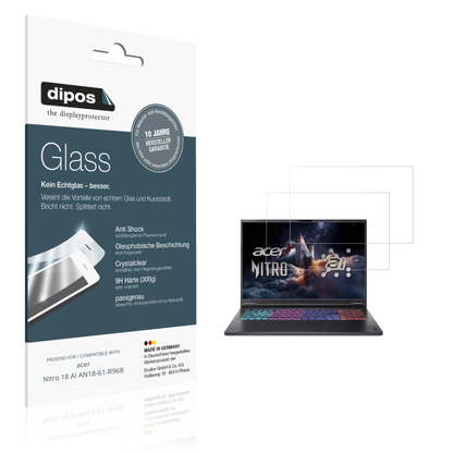 Klare Displayschutzfolie von dipos passend für acer Nitro 18 AI AN18-61-R968, 9H kratzfest und blasenfrei montiert