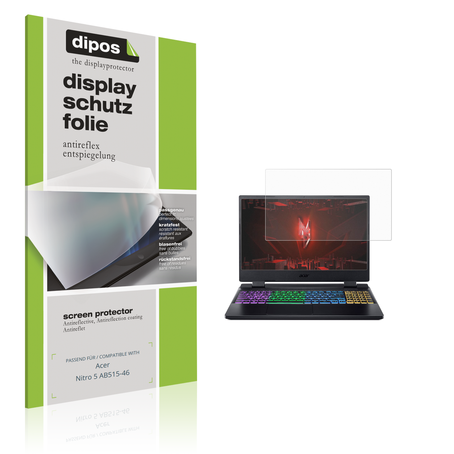 Matte Displayschutzfolie von dipos passend für Acer Nitro 5 AB515-46, präziser Zuschnitt und blasenfrei montiert