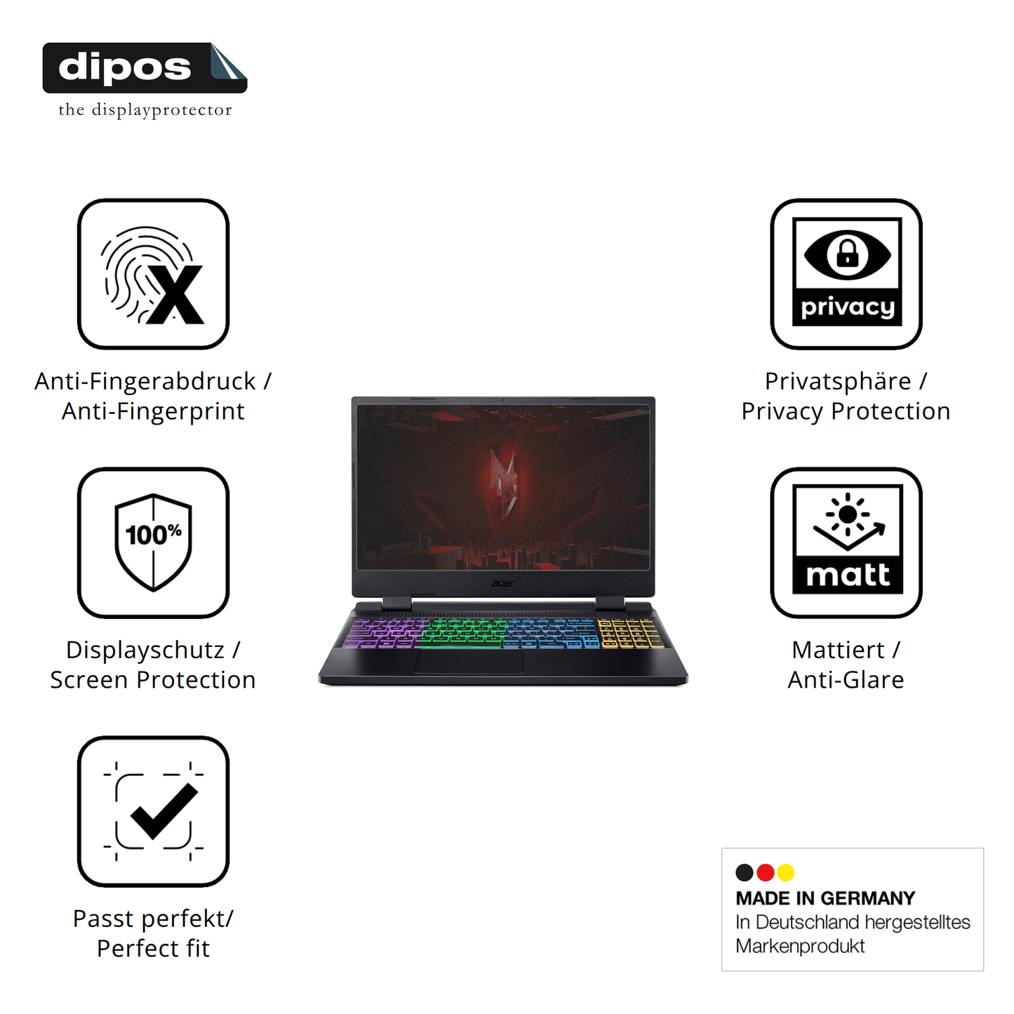 Privatsphäre-Schutz durch Sichtschutz-Folie passend zugeschnitten für Acer Nitro 5 AB515-46