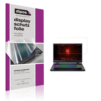 Klare Displayschutzfolie von dipos passend für Acer Nitro 5 AB515-46, präziser Zuschnitt und blasenfrei montiert