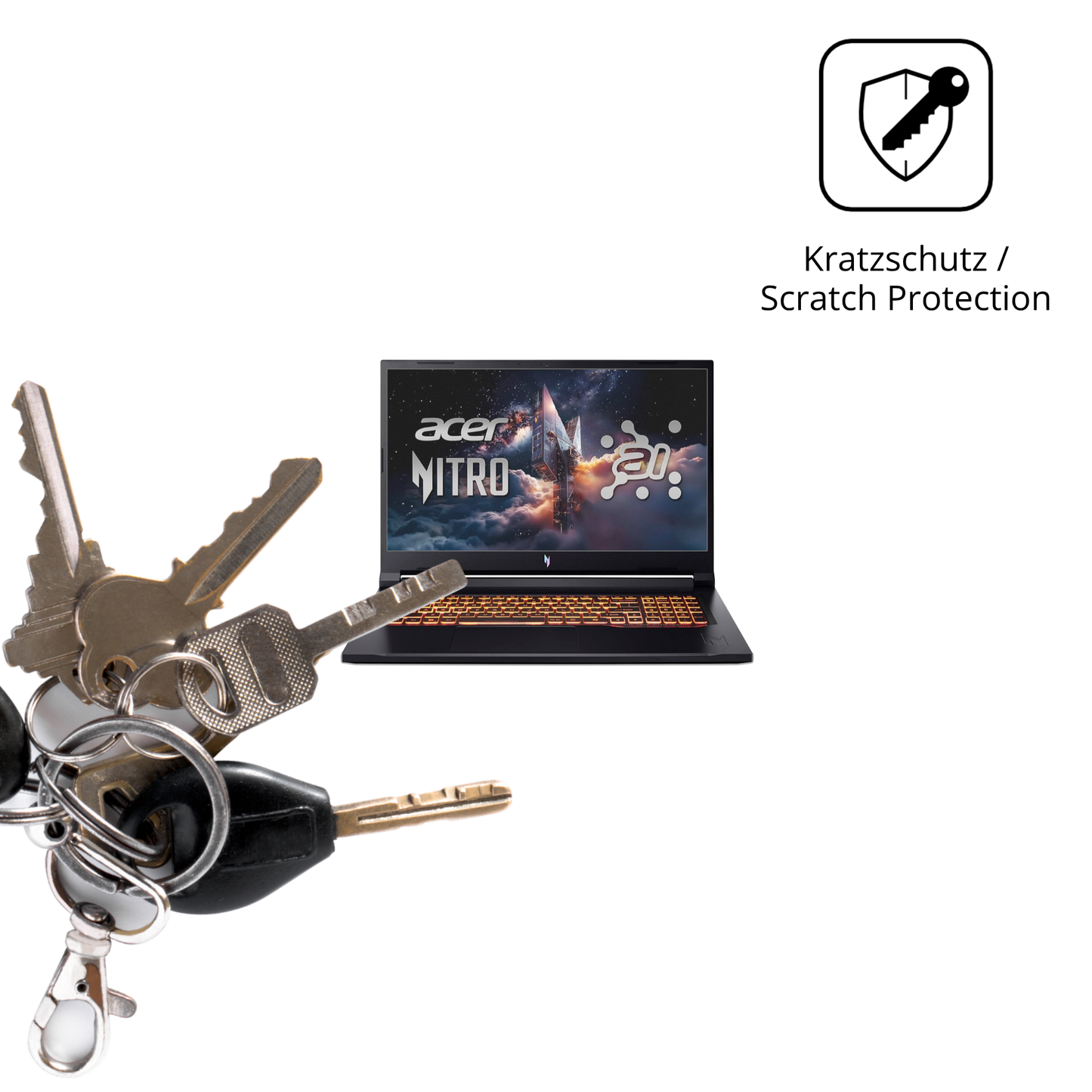 Schutz gegen Kratzer auf dem Acer Nitro V17 AI Glas durch Schlüssel oder Ähnliches