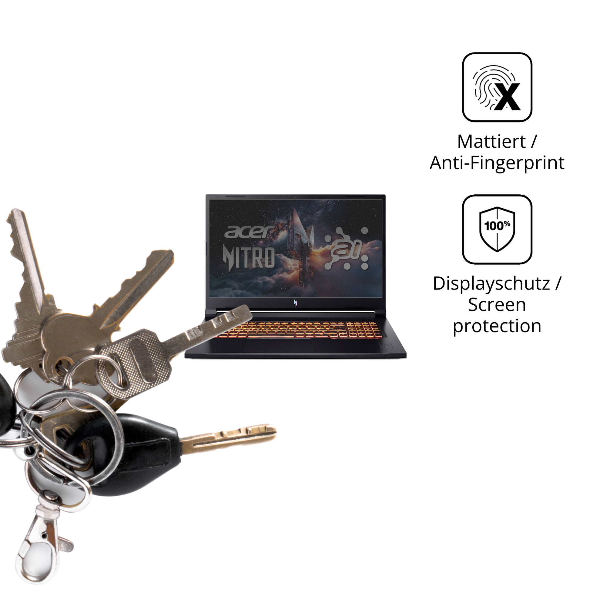 dipos Displayschutz für Acer Nitro V17 AI, mattierte Oberfläche, Blickschutzfilter und perfekter Passform