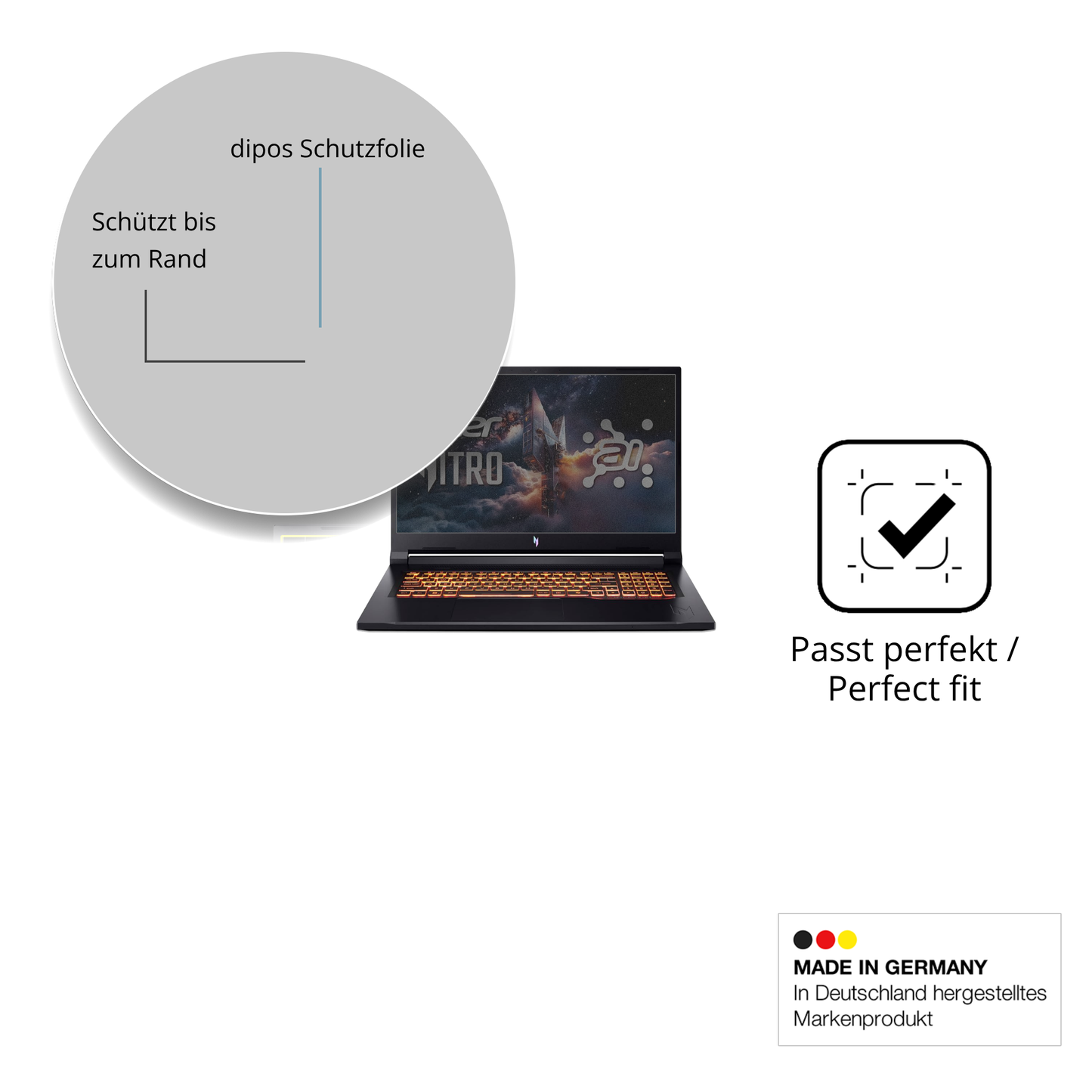 Schutz gegen Kratzer auf dem Acer Nitro V17 AI Glas durch Schlüssel oder Ähnliches