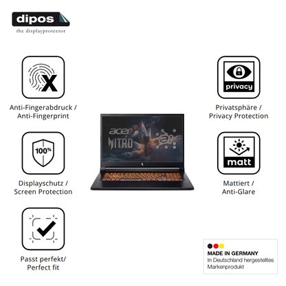Privatsphäre-Schutz durch Sichtschutz-Folie passend zugeschnitten für Acer Nitro V17 AI