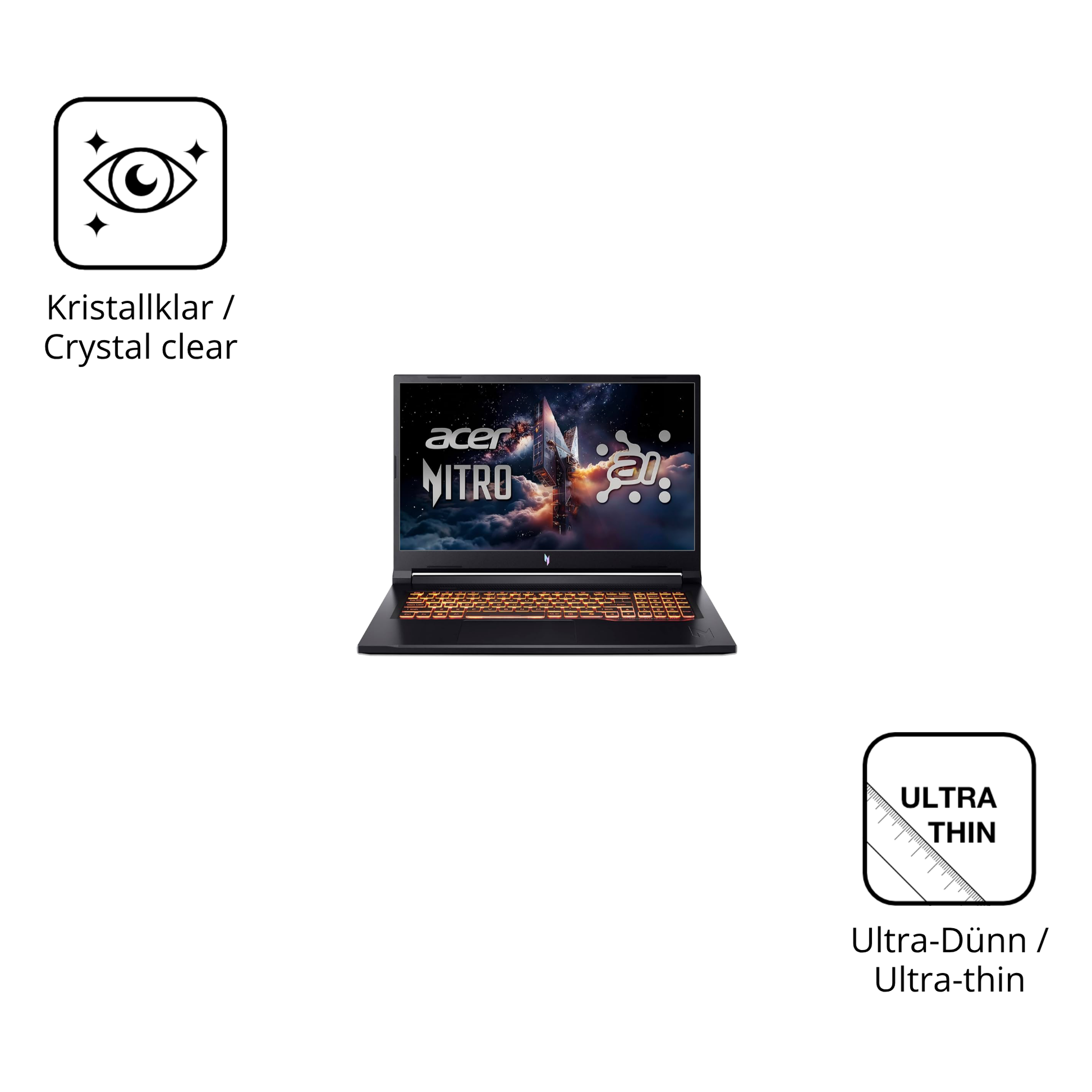 Dünne und klare Folie passend zugeschnitten für Acer Nitro V17 AI