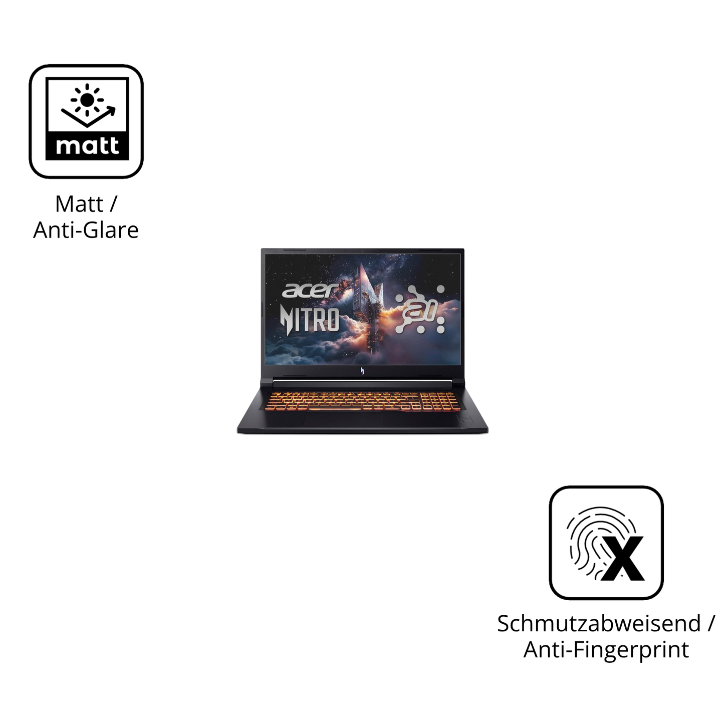 9H Hartbeschichtete, flexible Folie passend zugeschnitten für Acer Nitro V17 AI
