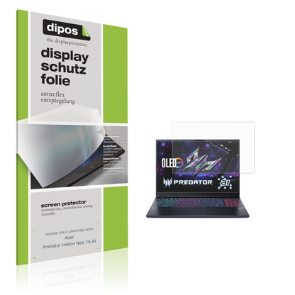 Matte Displayschutzfolie von dipos passend für acerpredator helios neo 16 ai, präziser Zuschnitt und blasenfrei montiert
