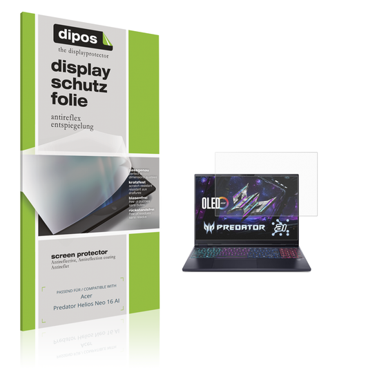Matte Displayschutzfolie von dipos passend für acerpredator helios neo 16 ai, präziser Zuschnitt und blasenfrei montiert