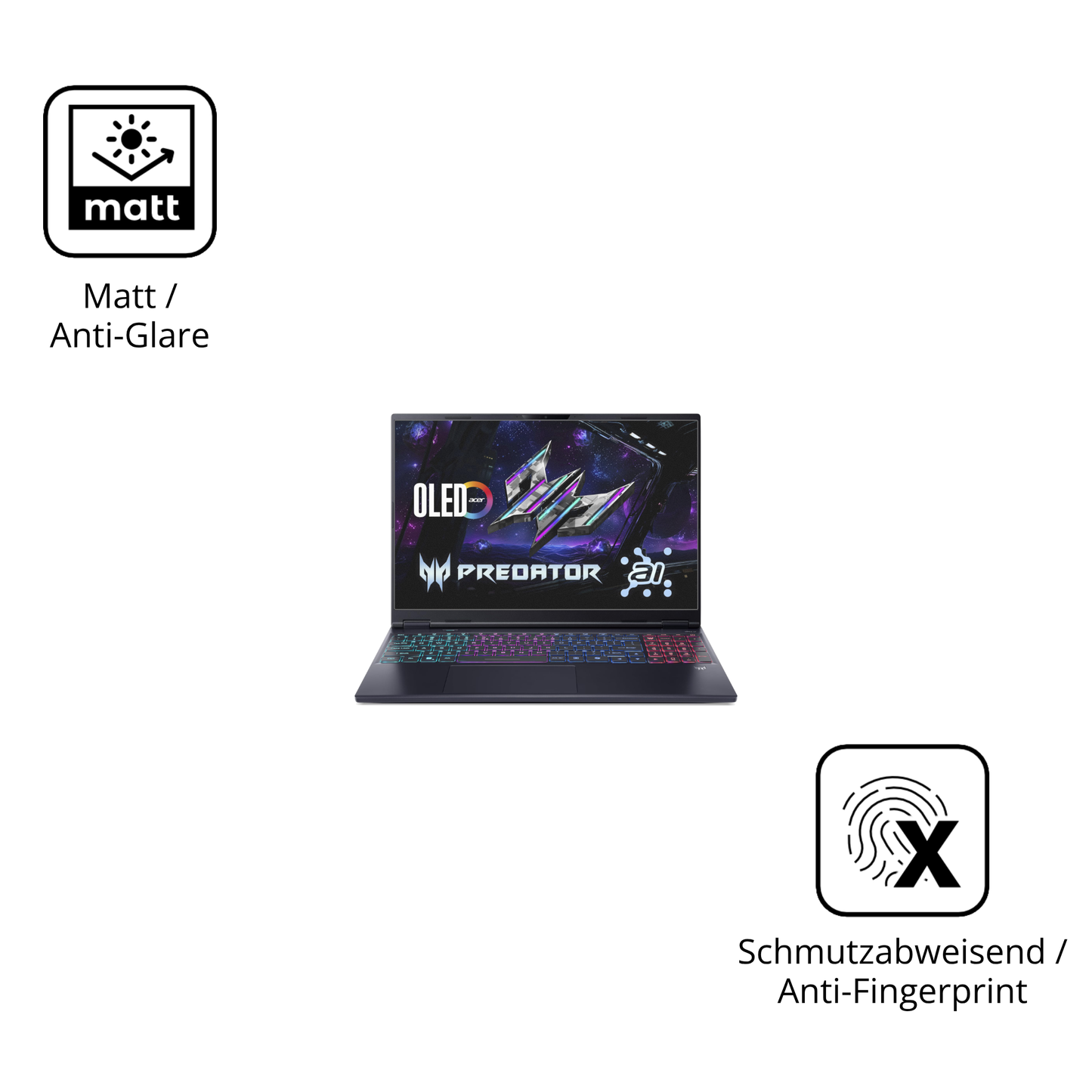 Dünne und entspiegelnde Folie passend zugeschnitten für acerpredator helios neo 16 ai