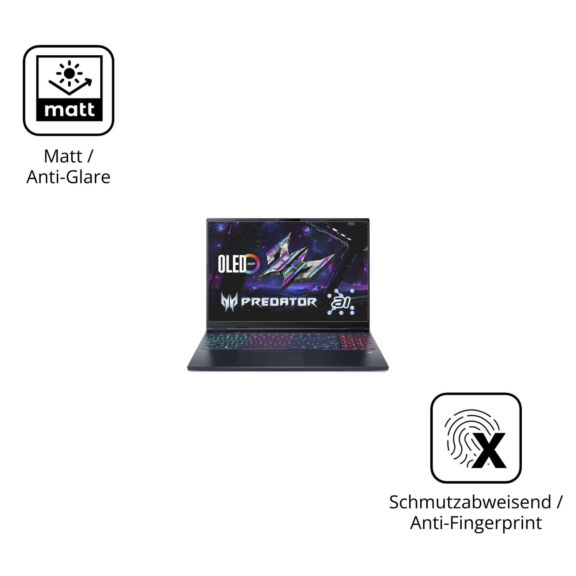 Dünne und entspiegelnde Folie passend zugeschnitten für acerpredator helios neo 16 ai