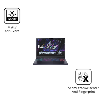 Dünne und entspiegelnde Folie passend zugeschnitten für acerpredator helios neo 16 ai