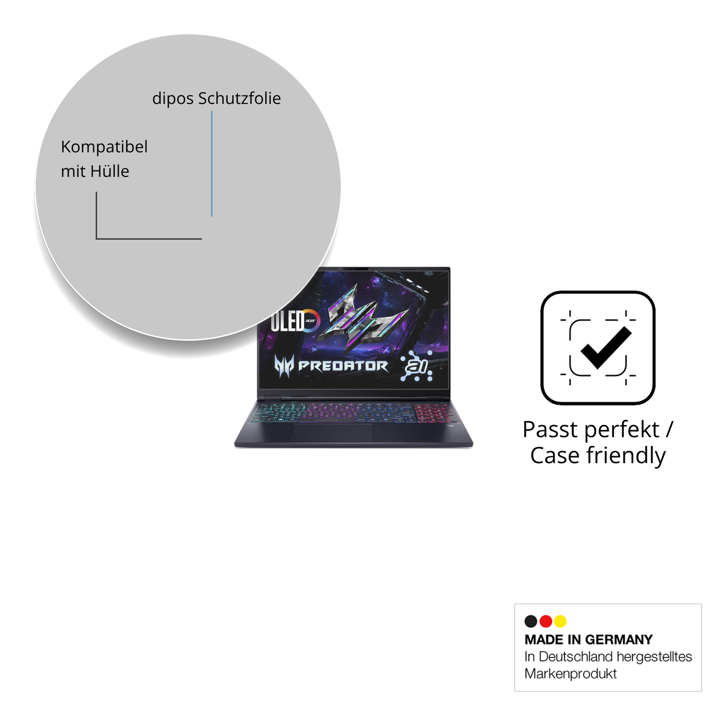 Schutzfolie mit optimaler Passform, zur Verwendung mit Hüllen geeignet
