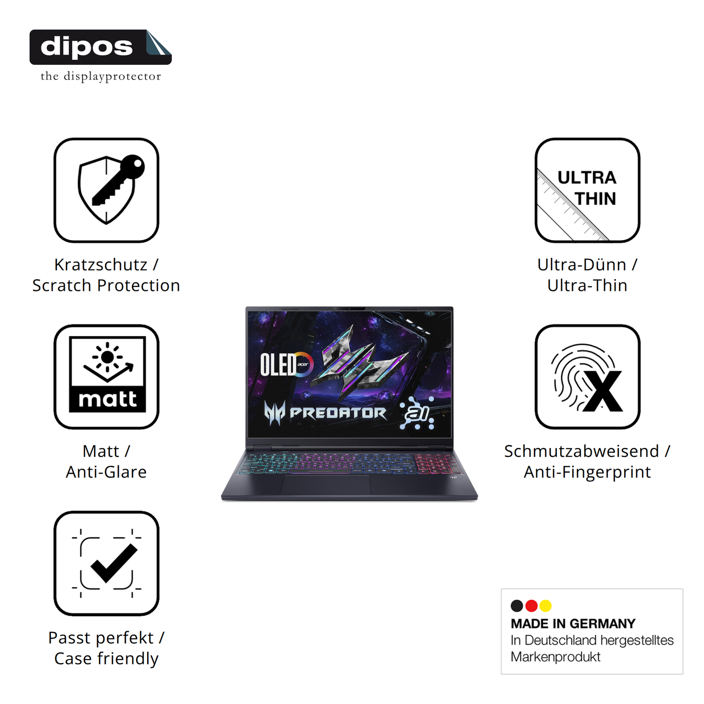 Displayschutz hergestellt in Deutschland, höchste Qualität made in Germany