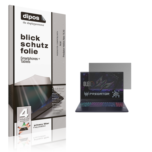 Blickschutzfolie von dipos passend für acerpredator helios neo 16 ai, präziser Zuschnitt und blasenfrei montiert