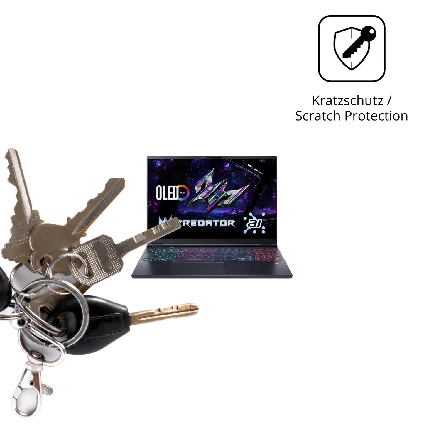 Schutz gegen Kratzer auf dem acerpredator helios neo 16 ai Glas durch Schlüssel oder Ähnliches