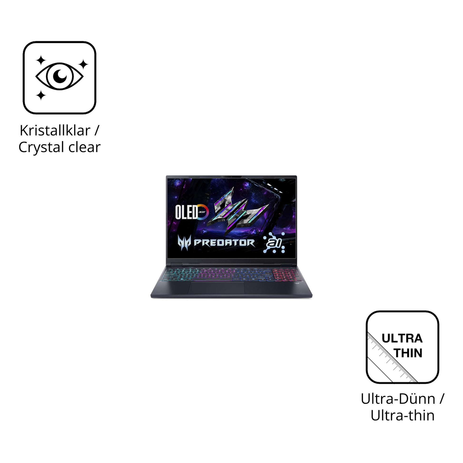 Dünne und klare Folie passend zugeschnitten für acerpredator helios neo 16 ai